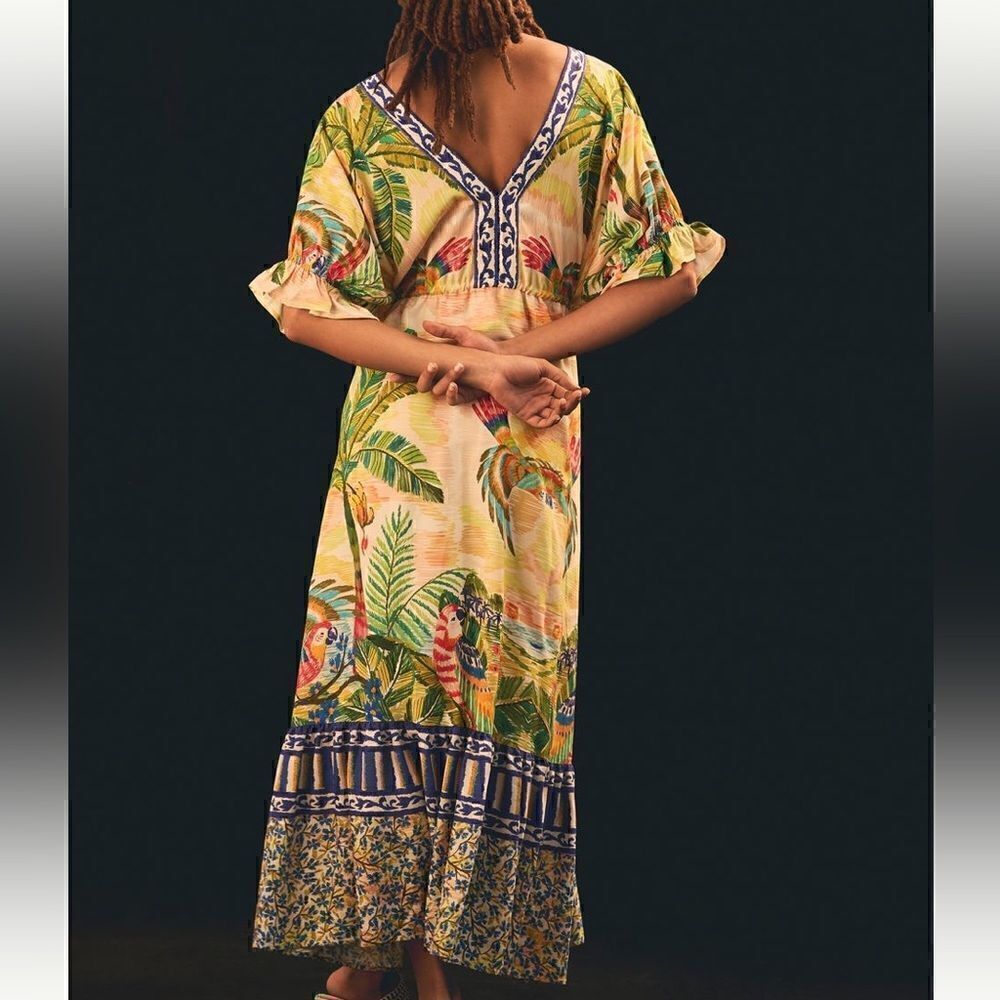 Farm Rio macaw 🦜 paradise puff sleeve maxi dress NWT - Picture 3 of 8